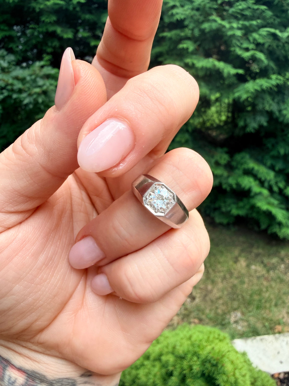 Vintage Platinum Old European Cut Diamond Signet Ring