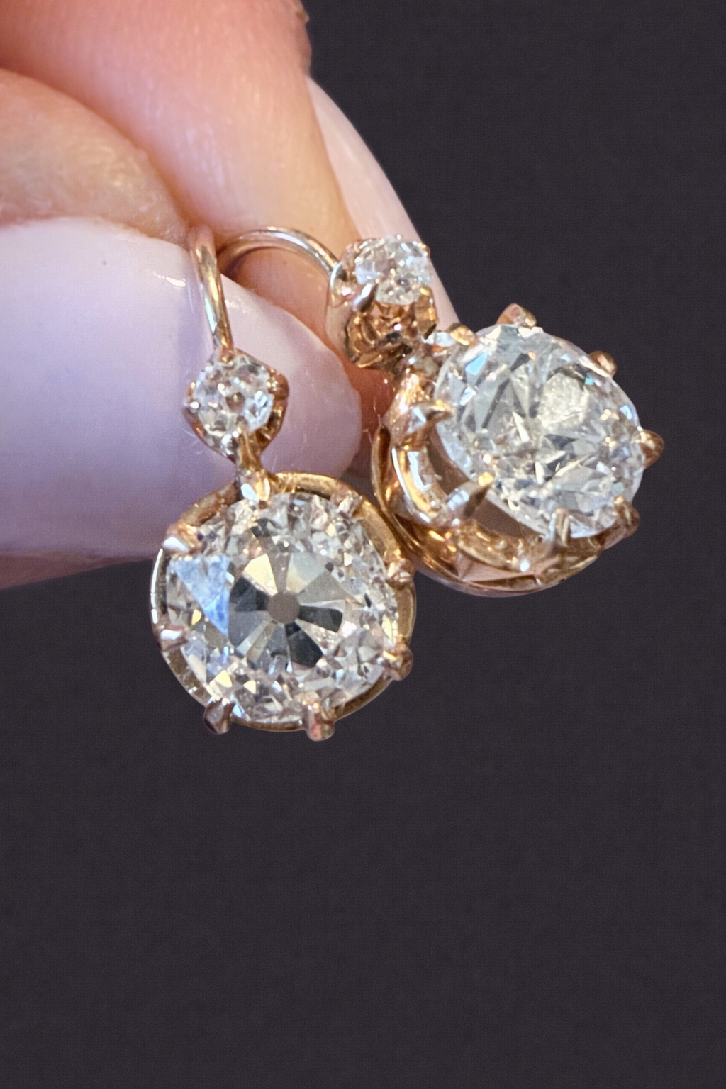 French Antique Dormeuse Old Mine Cut Diamond Earrings