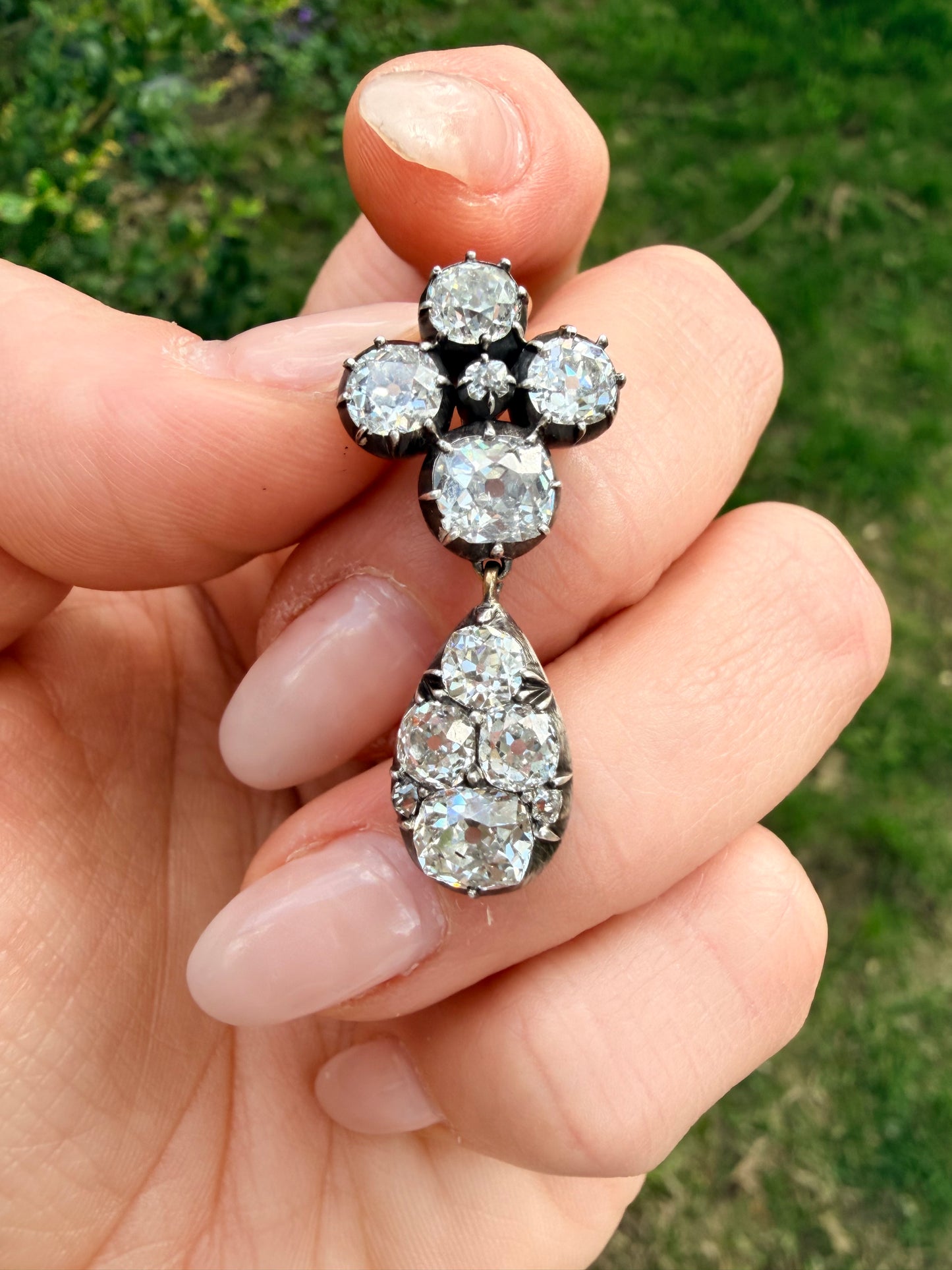Victorian Old Mine Cut Diamond Drop Pendant