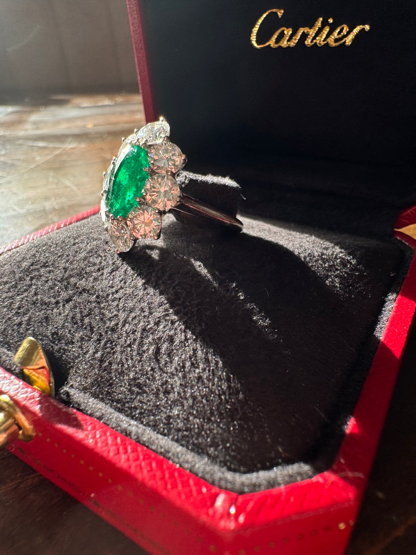 Vintage Cartier Emerald and Diamond Cluster Ring