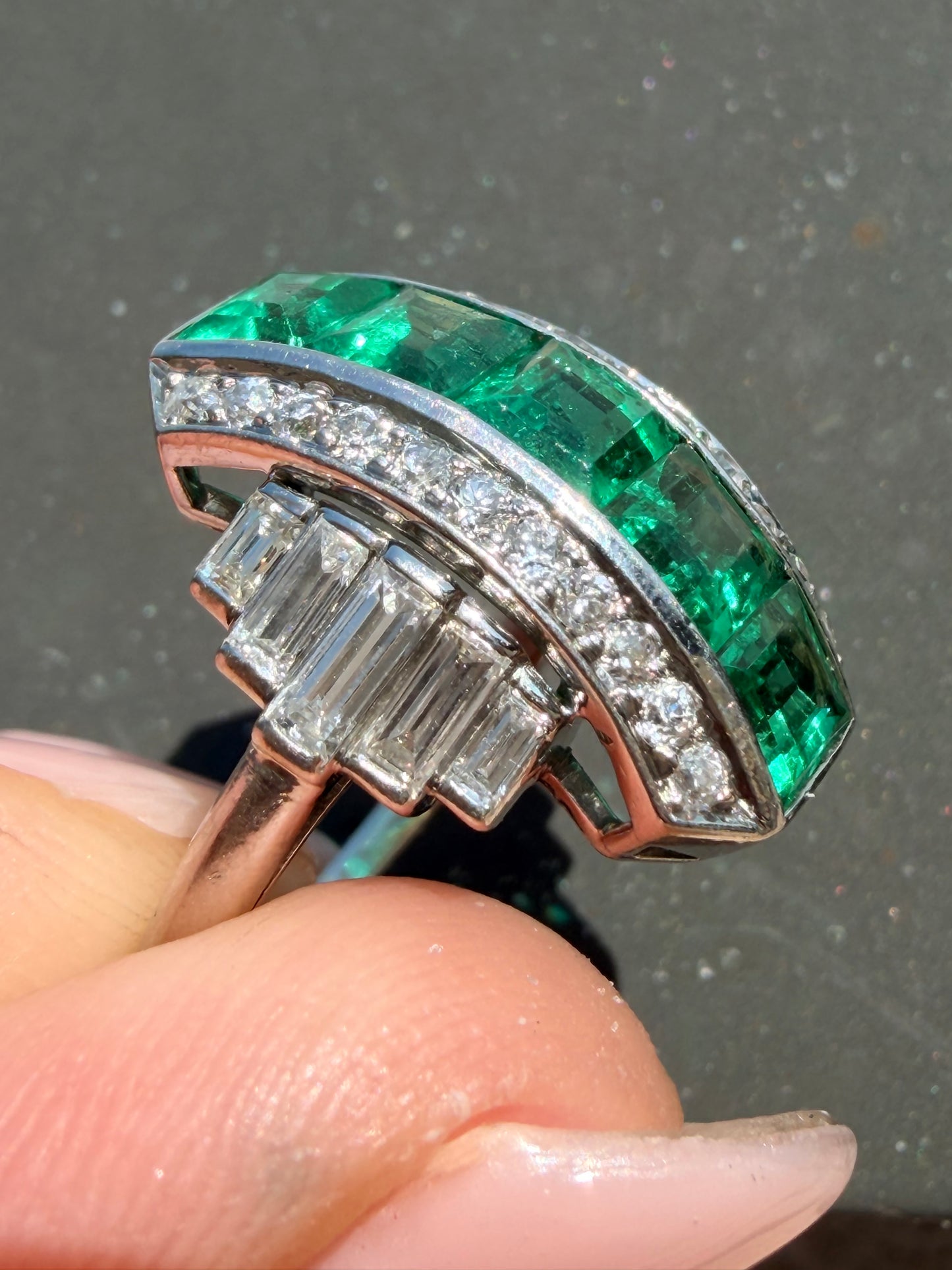Art Deco Emerald and Diamond Platinum Dress Ring, circa 1920s