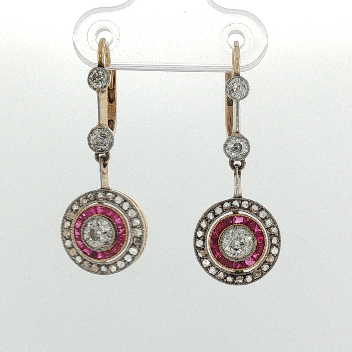 Art Deco Ruby and Diamond Target Drop Earrings