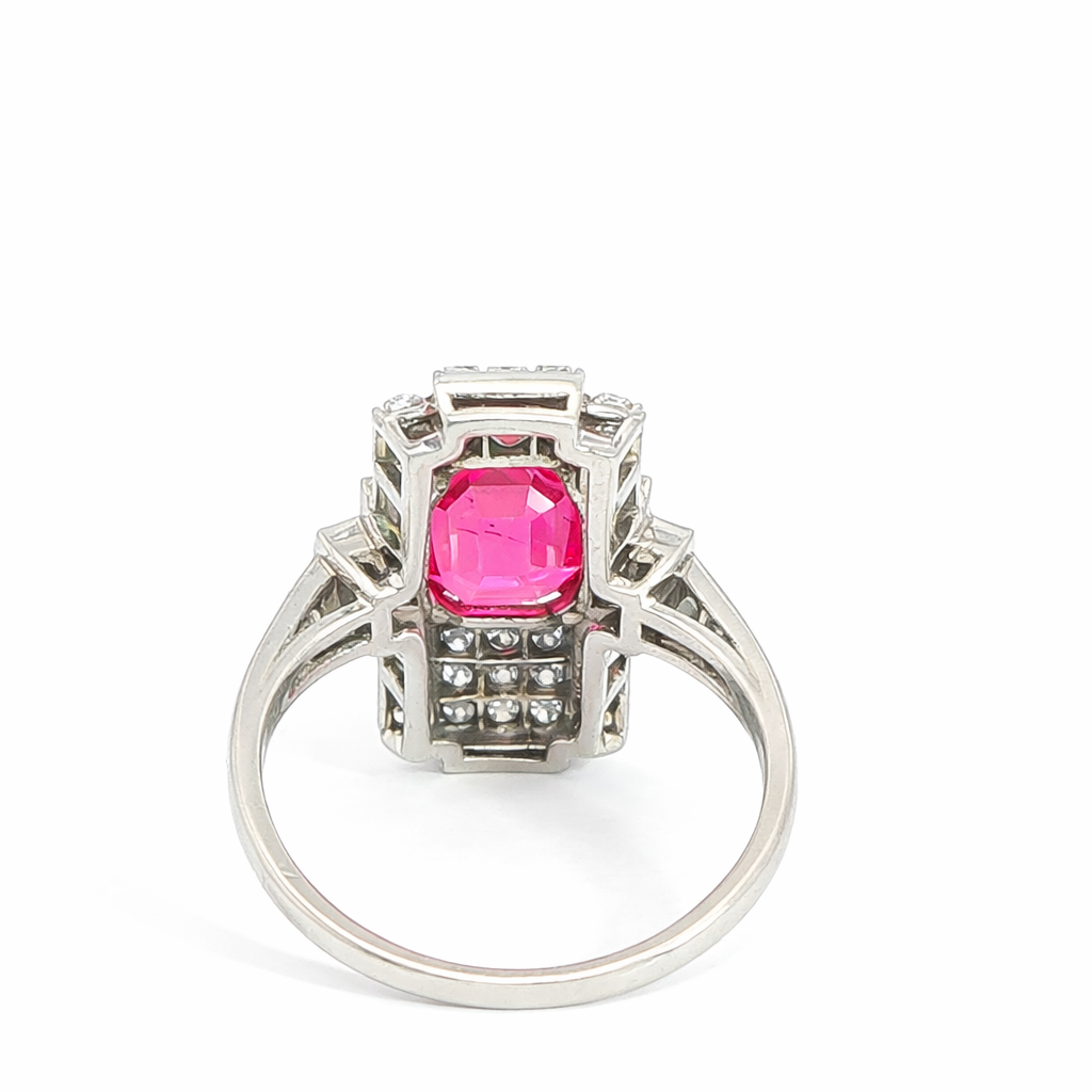 Art Deco Pink Sapphire and Diamond Ring