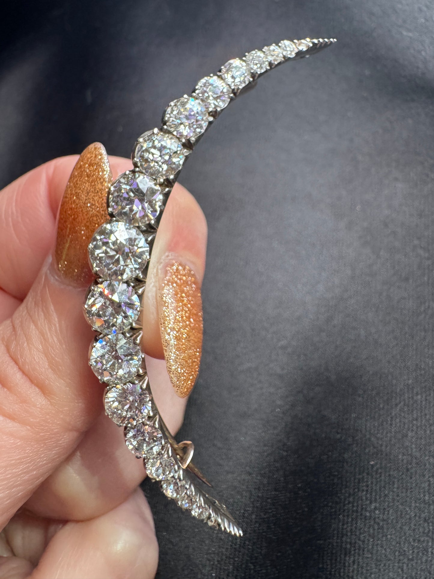 Victorian Diamond Single Row Crescent Brooch