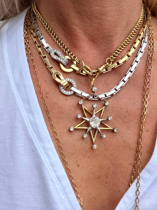 Antique Two-Tone Diamond Star Dangle Pendant