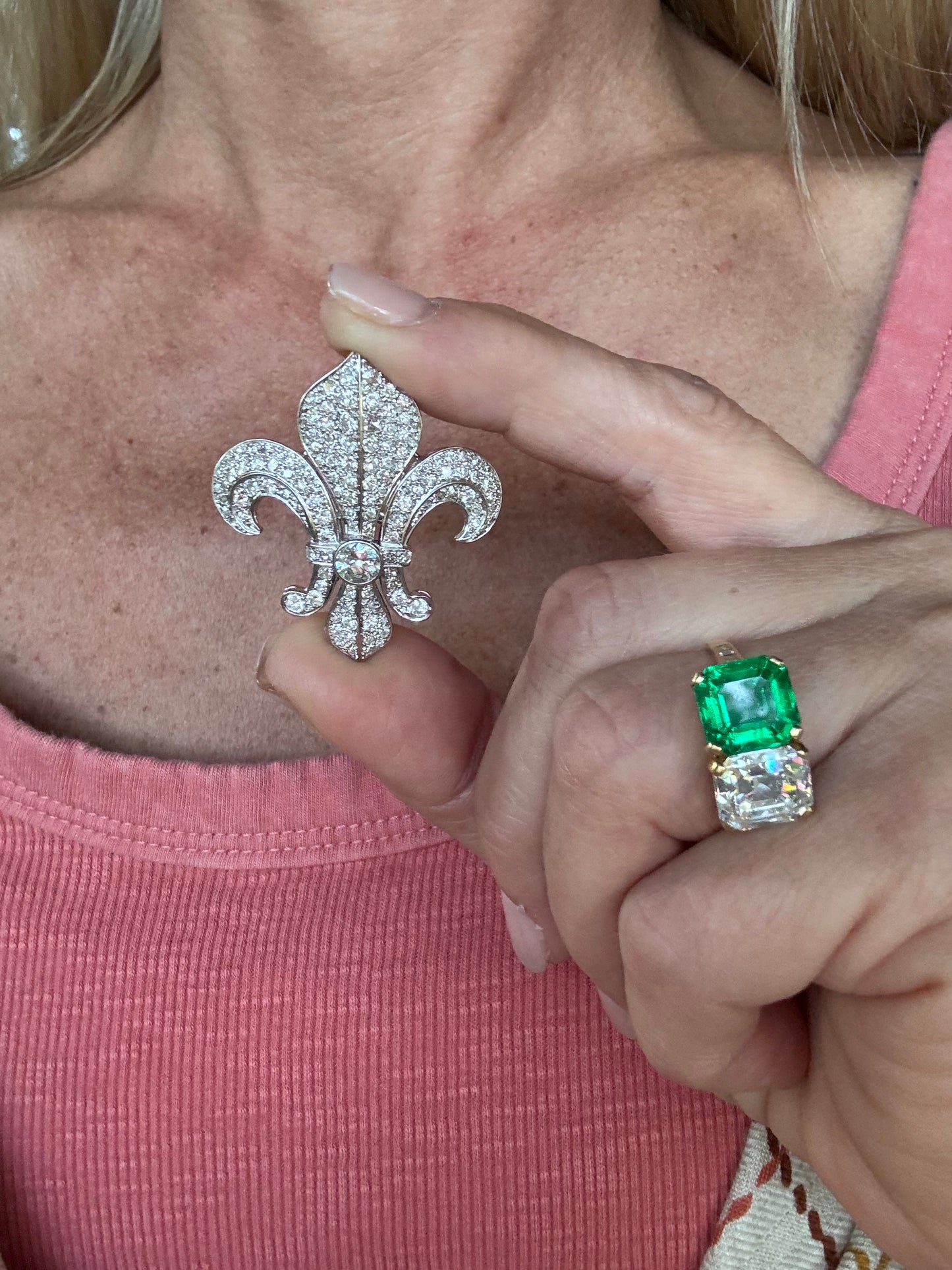 Mid Centrury Fleur-de-lis Diamond Brooch Pendant