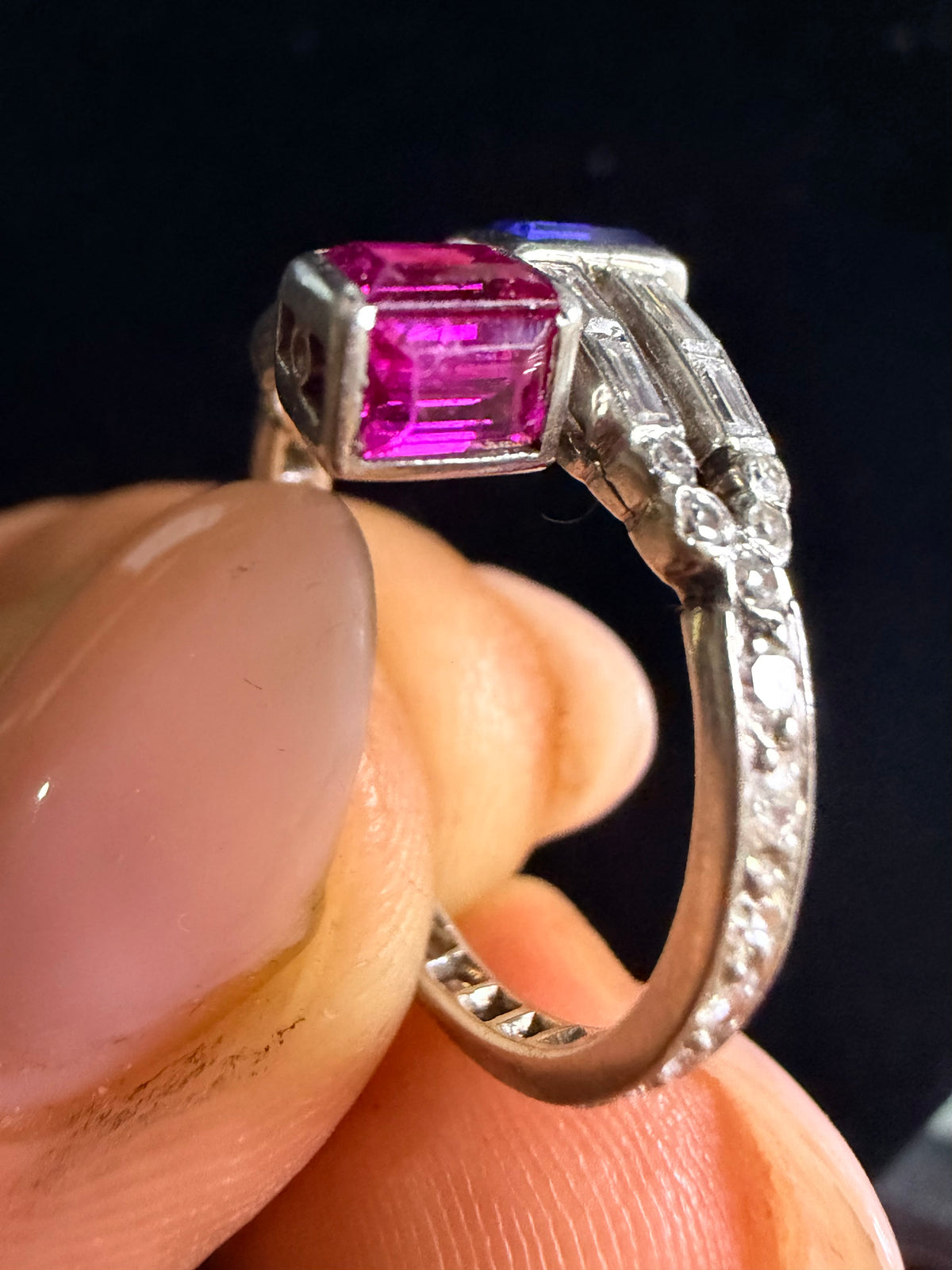 Art Deco Ruby, Sapphire & Diamond Toi et Moi Ring, c.1920s