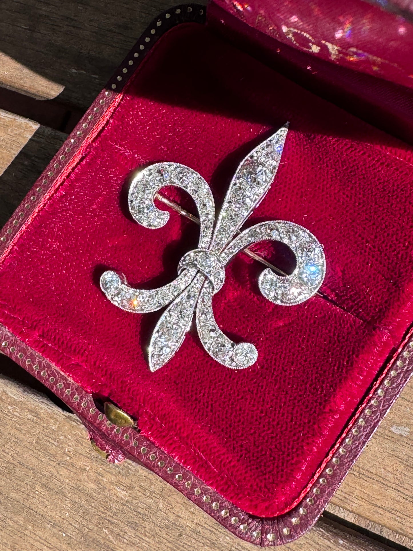 Antique Old Mine Cut Diamond Fleur de Lis Brooch