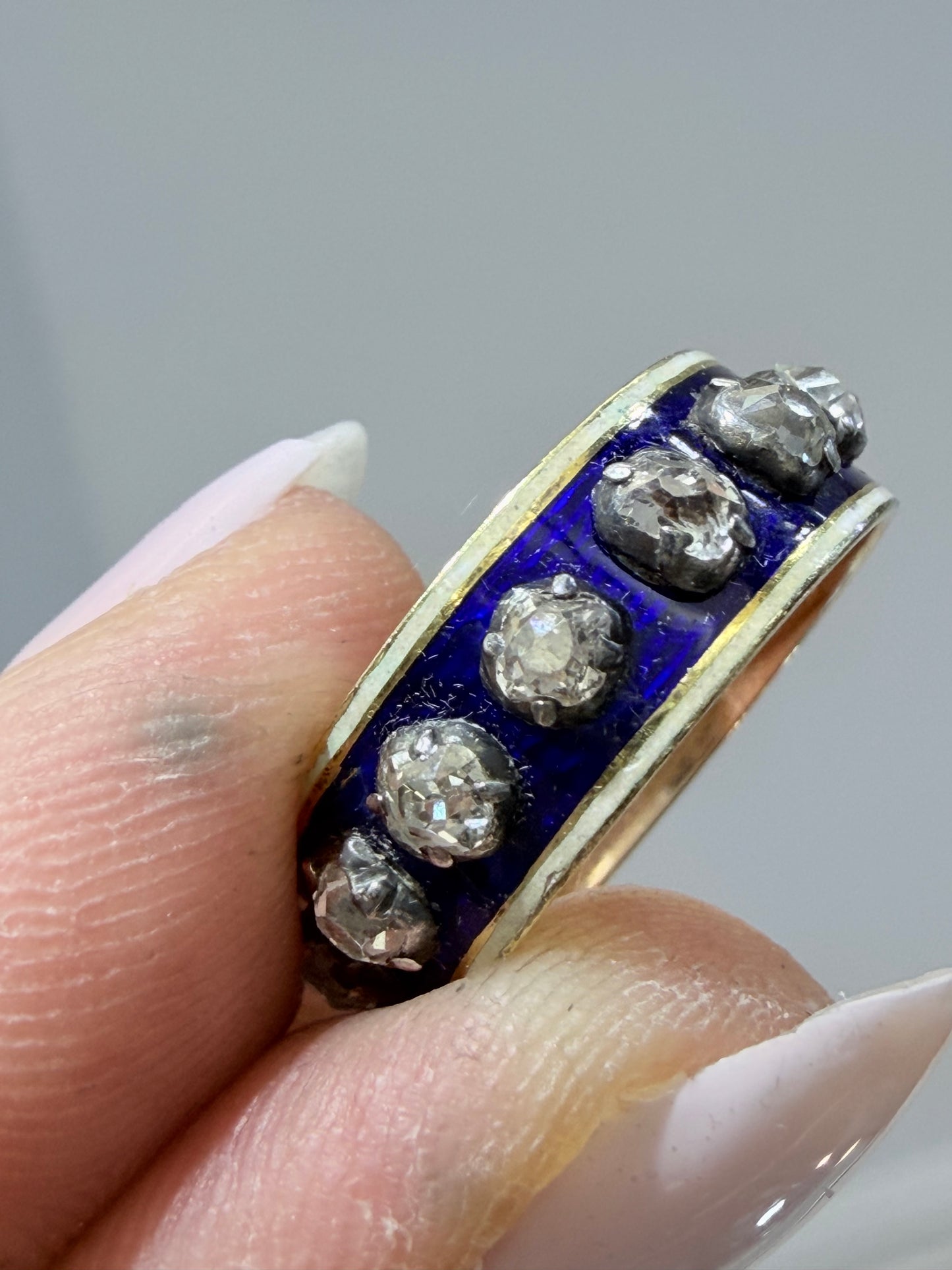 Antique Old Mine Cut and Peruzzi Cut Enamel Band