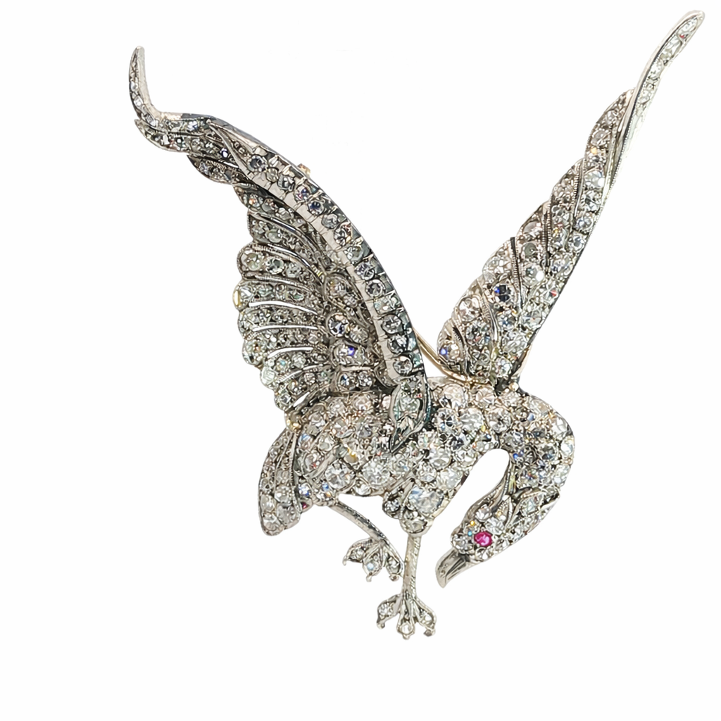 SOLD - Antique Mix Cut Old Diamonds Phoenix Brooch