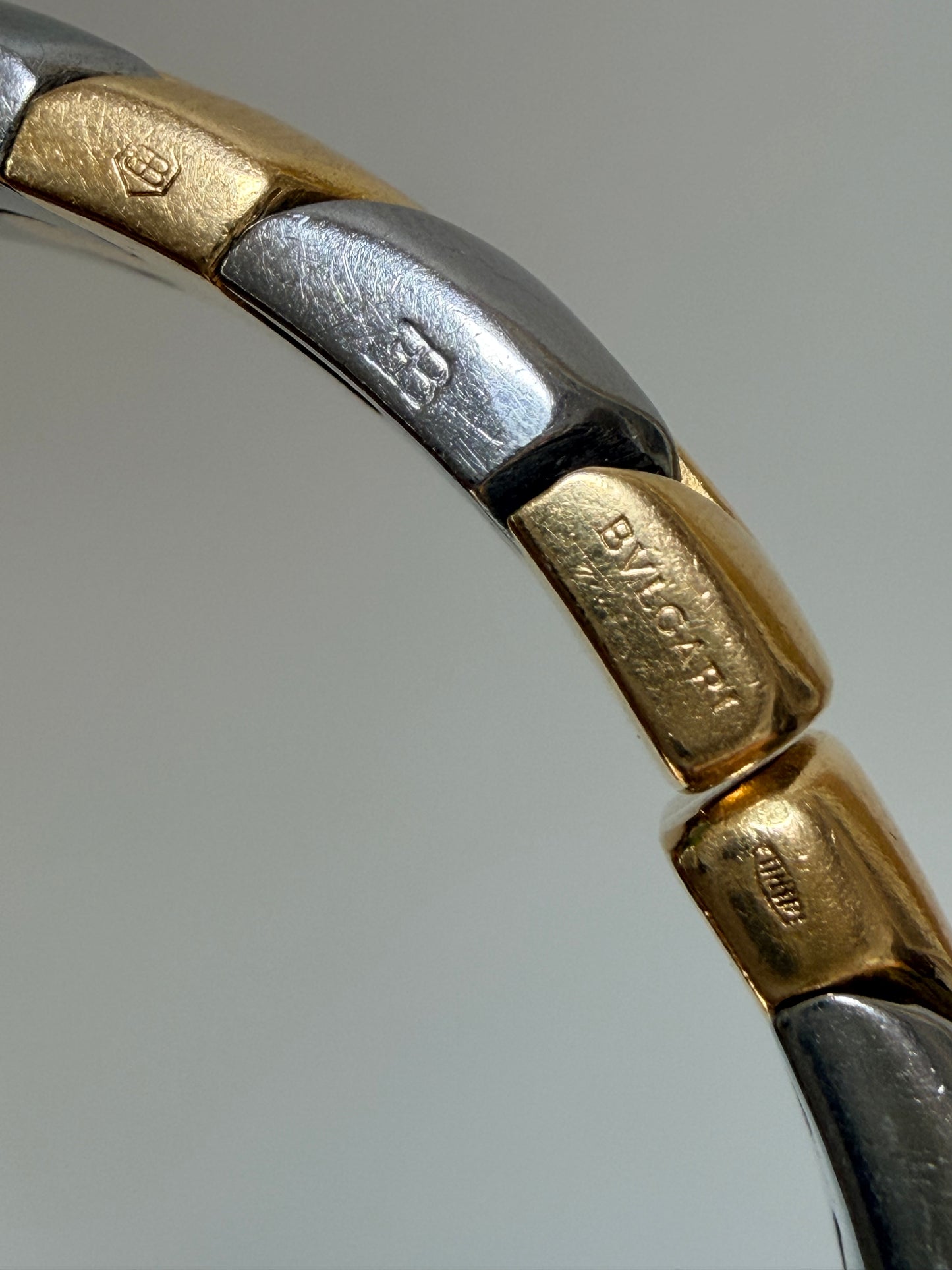 Vintage Bvlgari Gold and Steel Chevron Bracelet