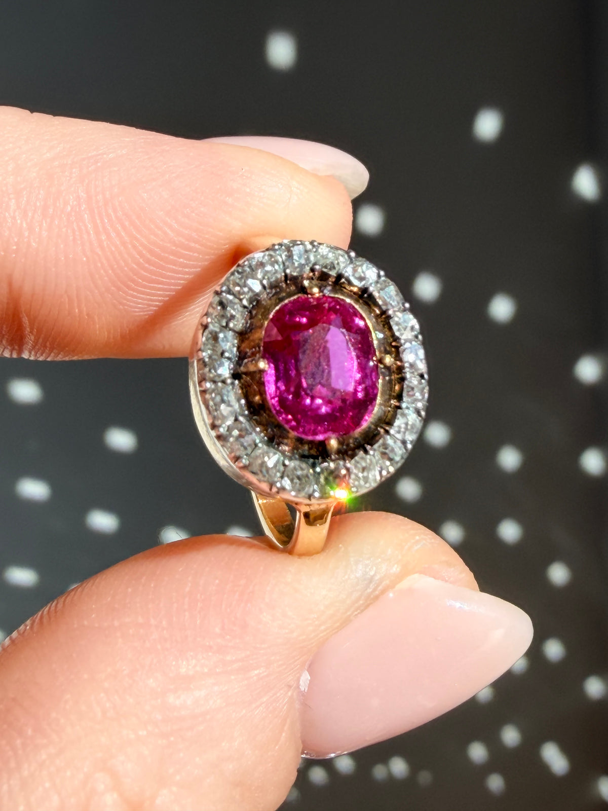 Antique Burma Ruby & Diamond Cluster Ring