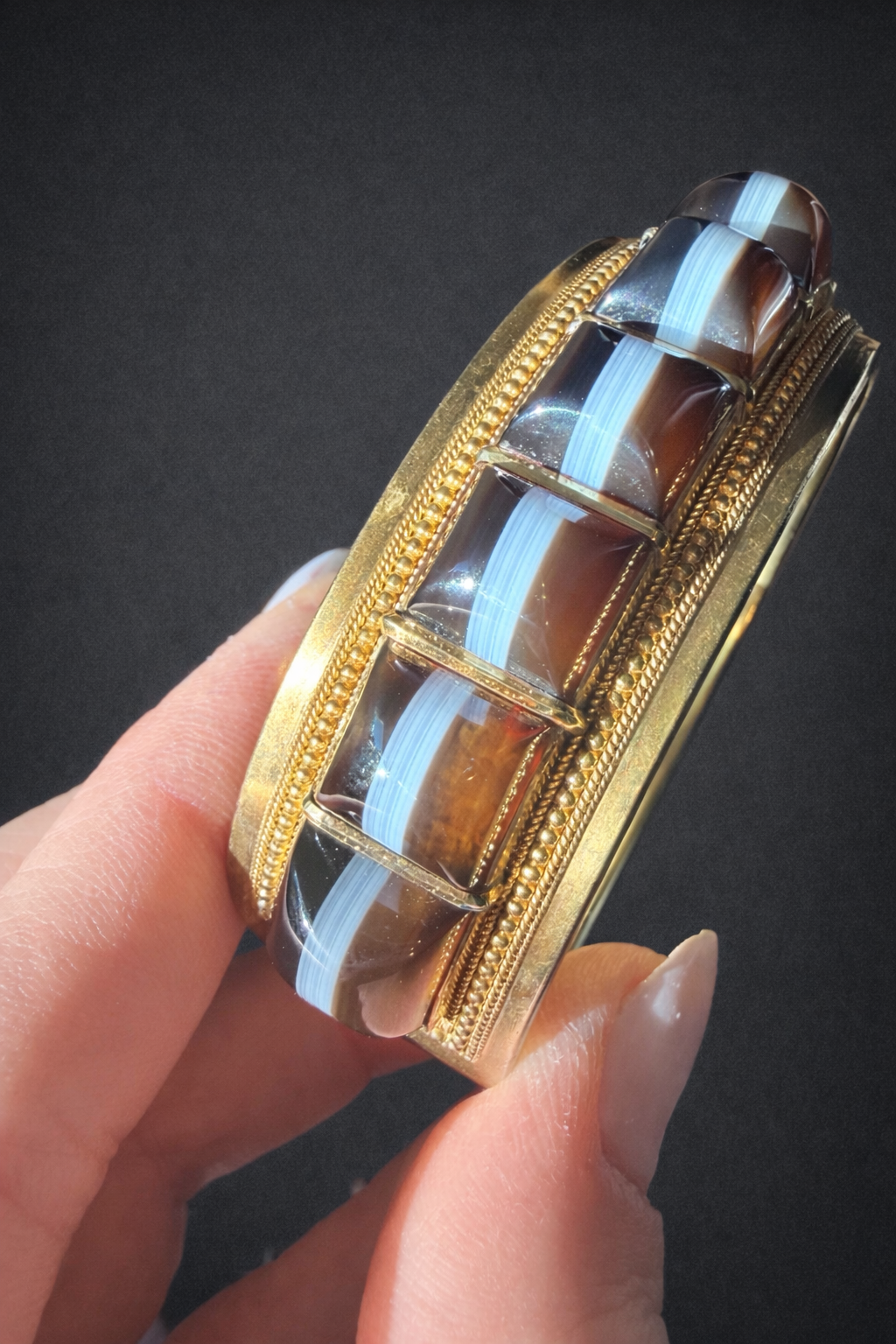 Victorian Banded Agate Bangle with Original Box