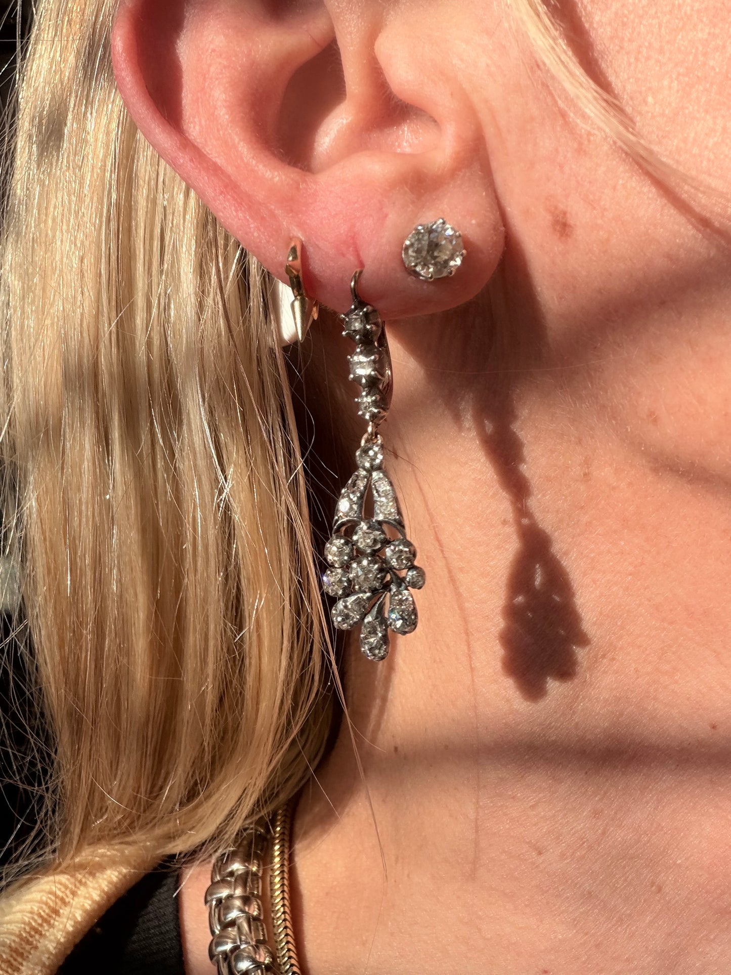 Georgian Old Cut Diamond Drop Earrings