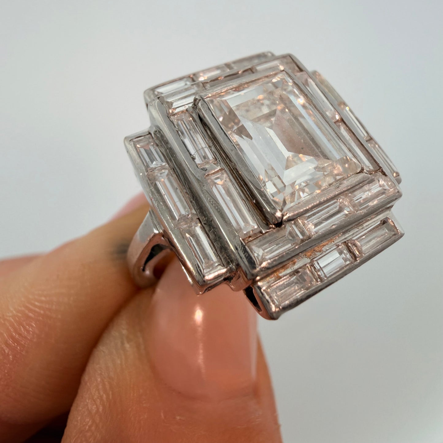 Late Art Deco Emerald Cut Diamond Cocktail Ring