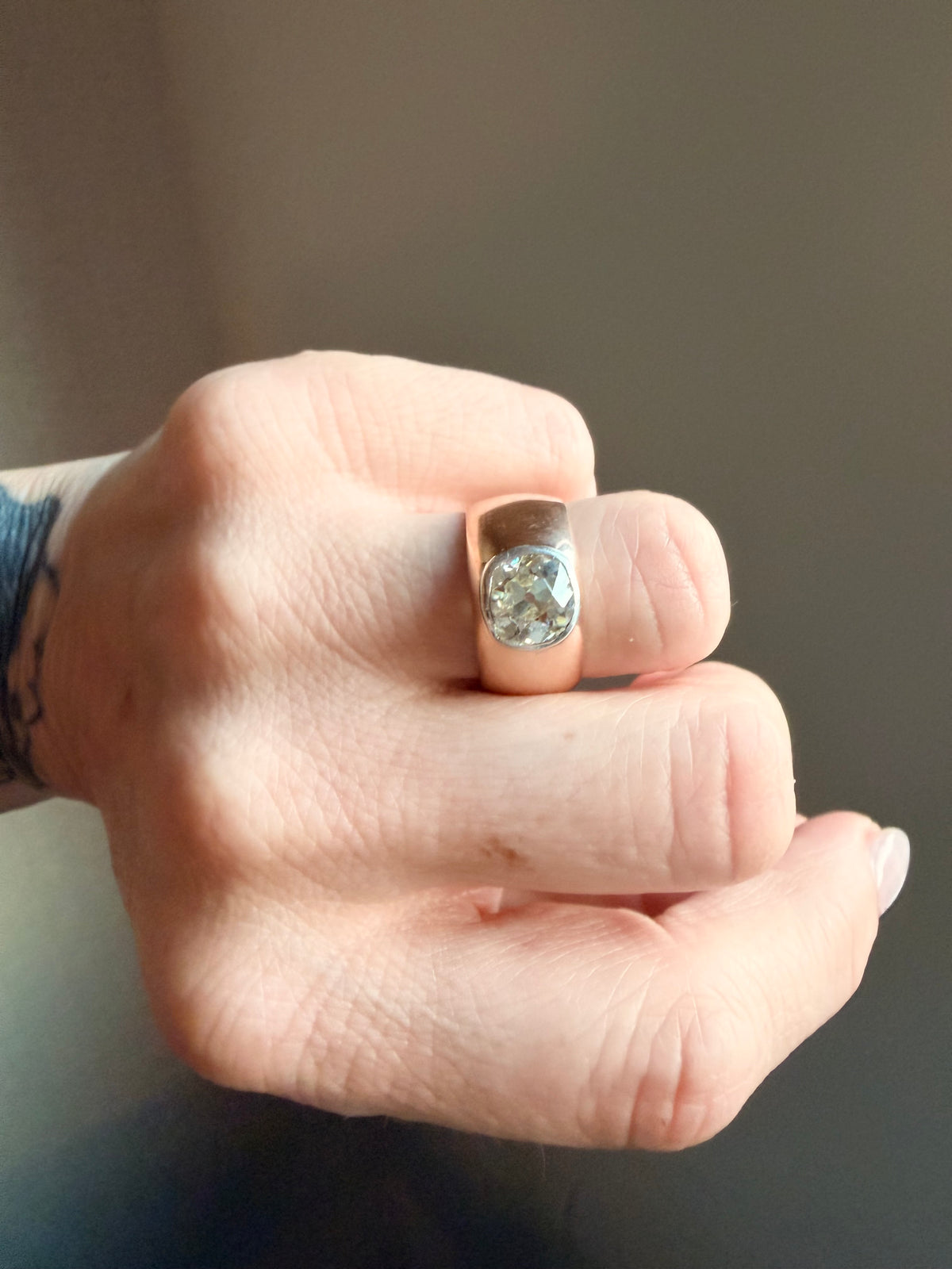 Antique Russian Old Mine Flush Set Diamond Ring