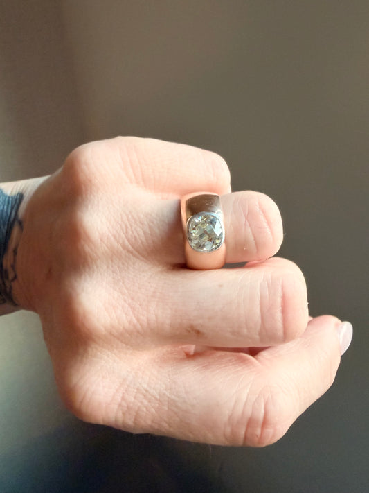 Antique Russian Old Mine Flush Set Diamond Ring