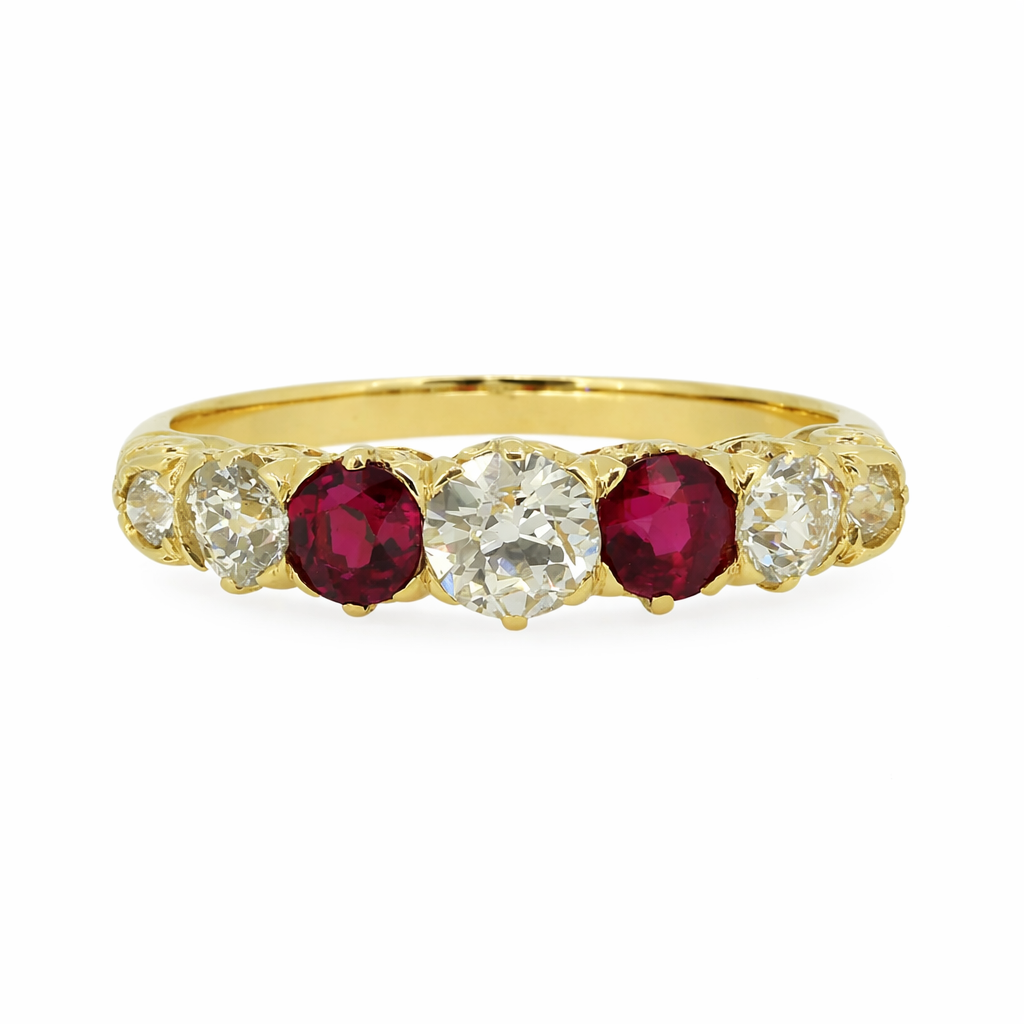 Edwardian Ruby and Diamond Seven Stone Ring