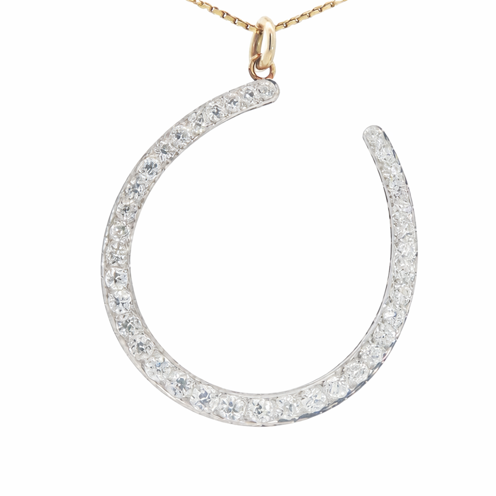 Large Old Cut Diamond Horseshoe Pendant Circa. 1900
