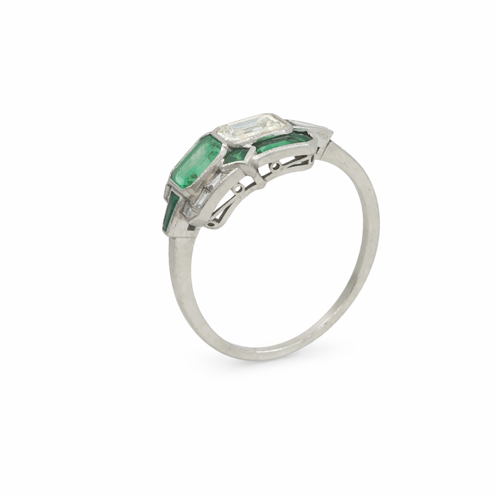 Art Deco Style Emerald and Diamond Ring