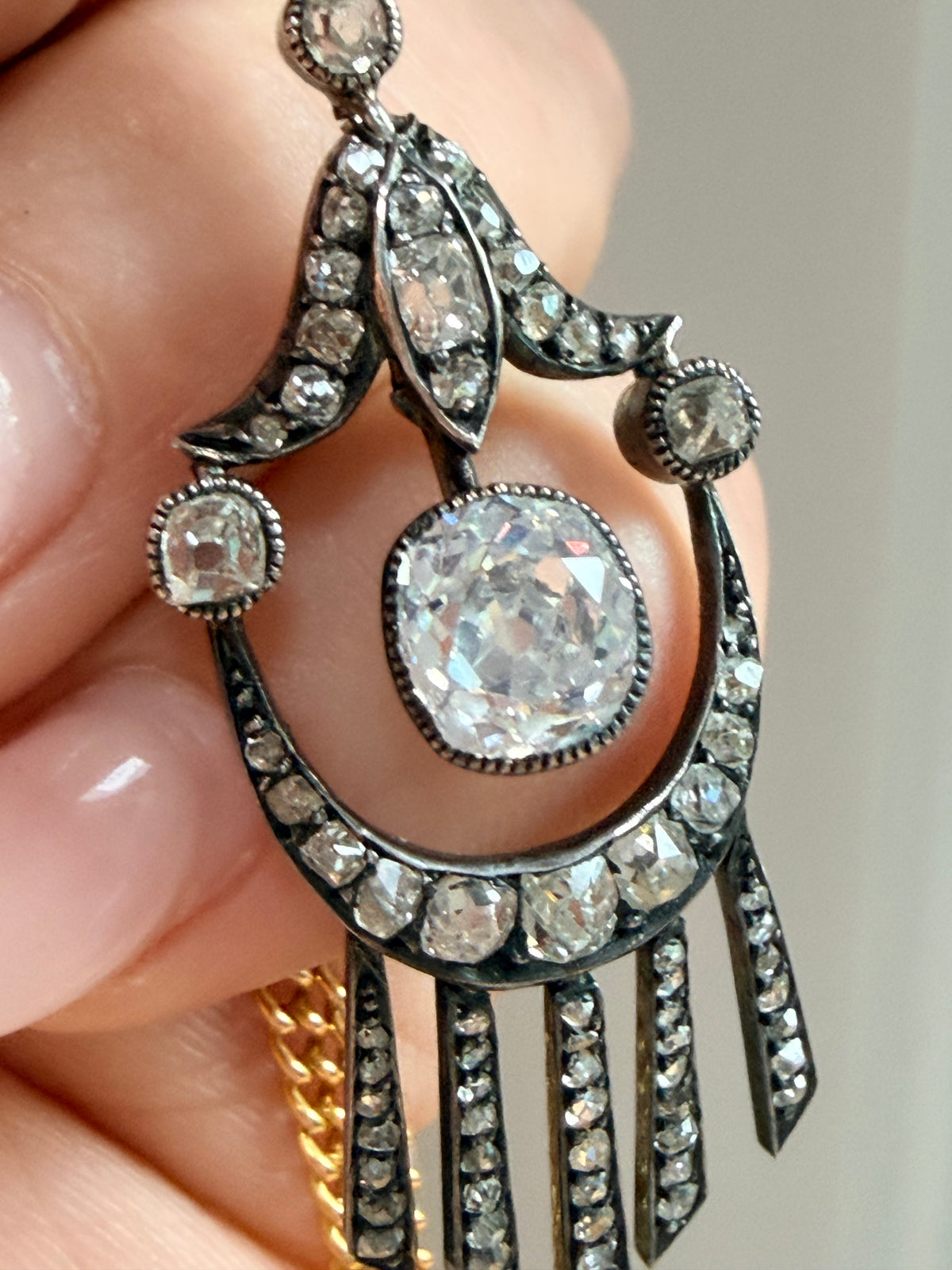 Antique Old Mine Cut Diamond Drop Pendant