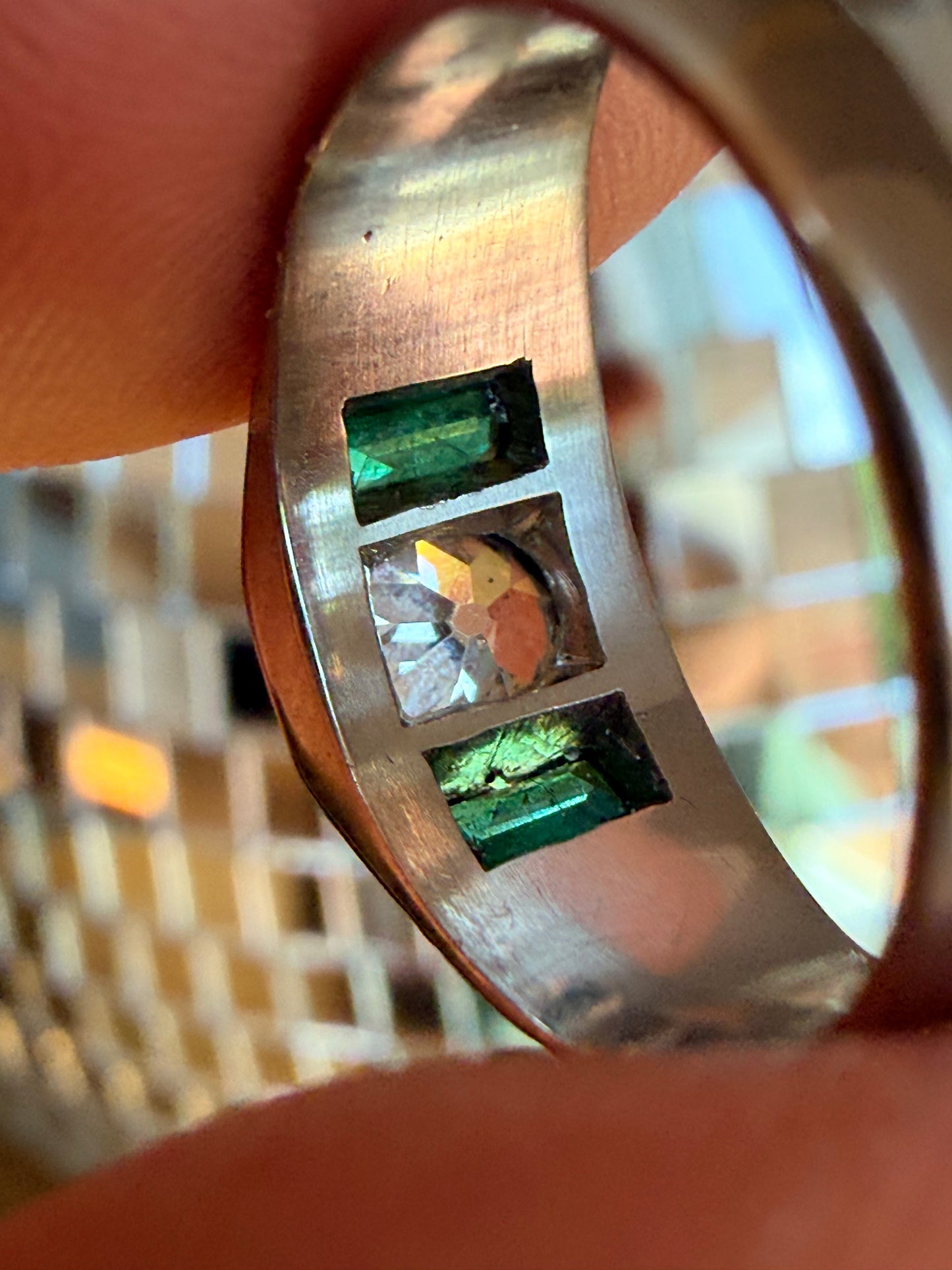 Art Deco Old Mine Cut Diamond and Emerald Ring