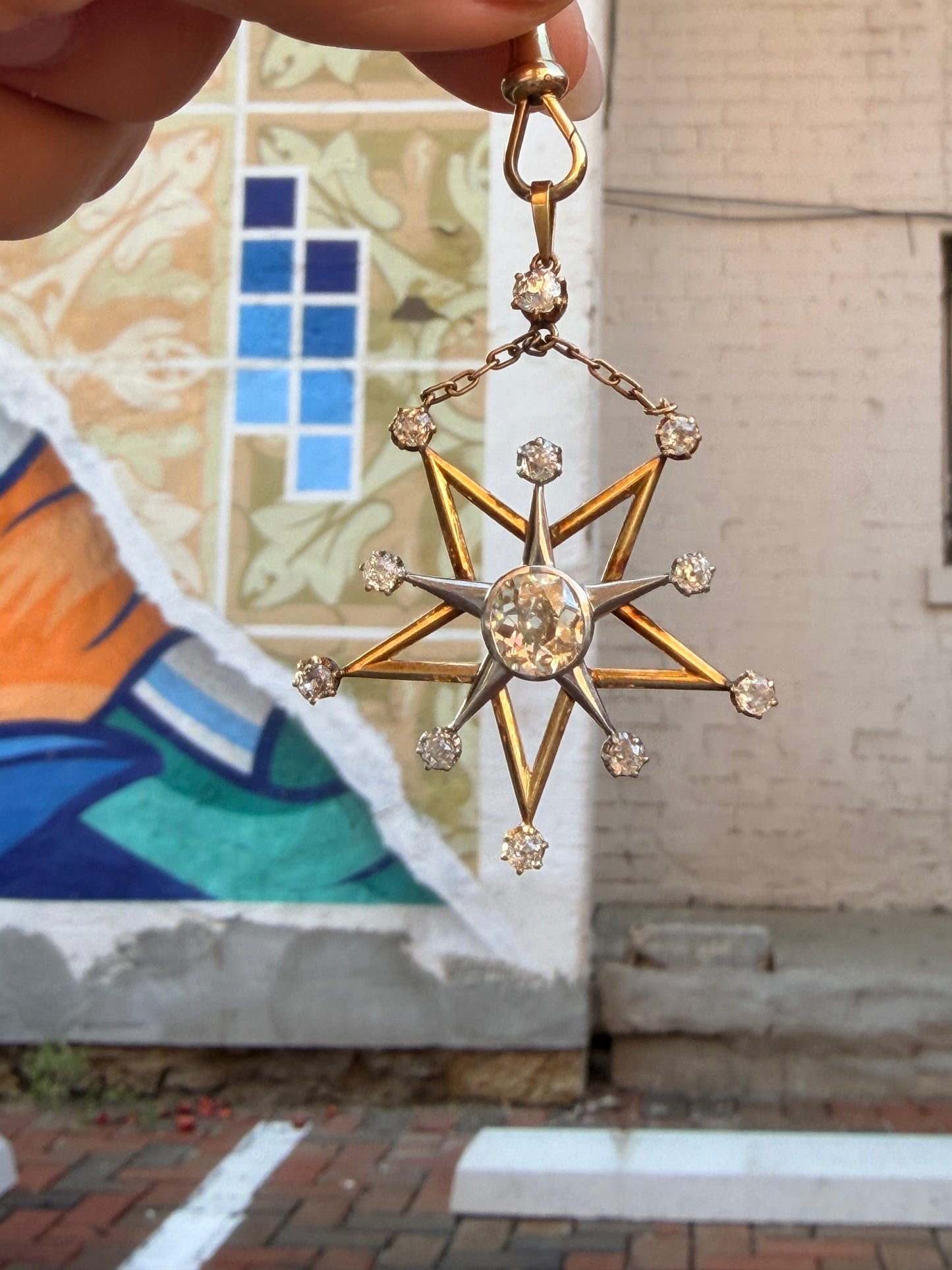 Antique Two-Tone Diamond Star Dangle Pendant