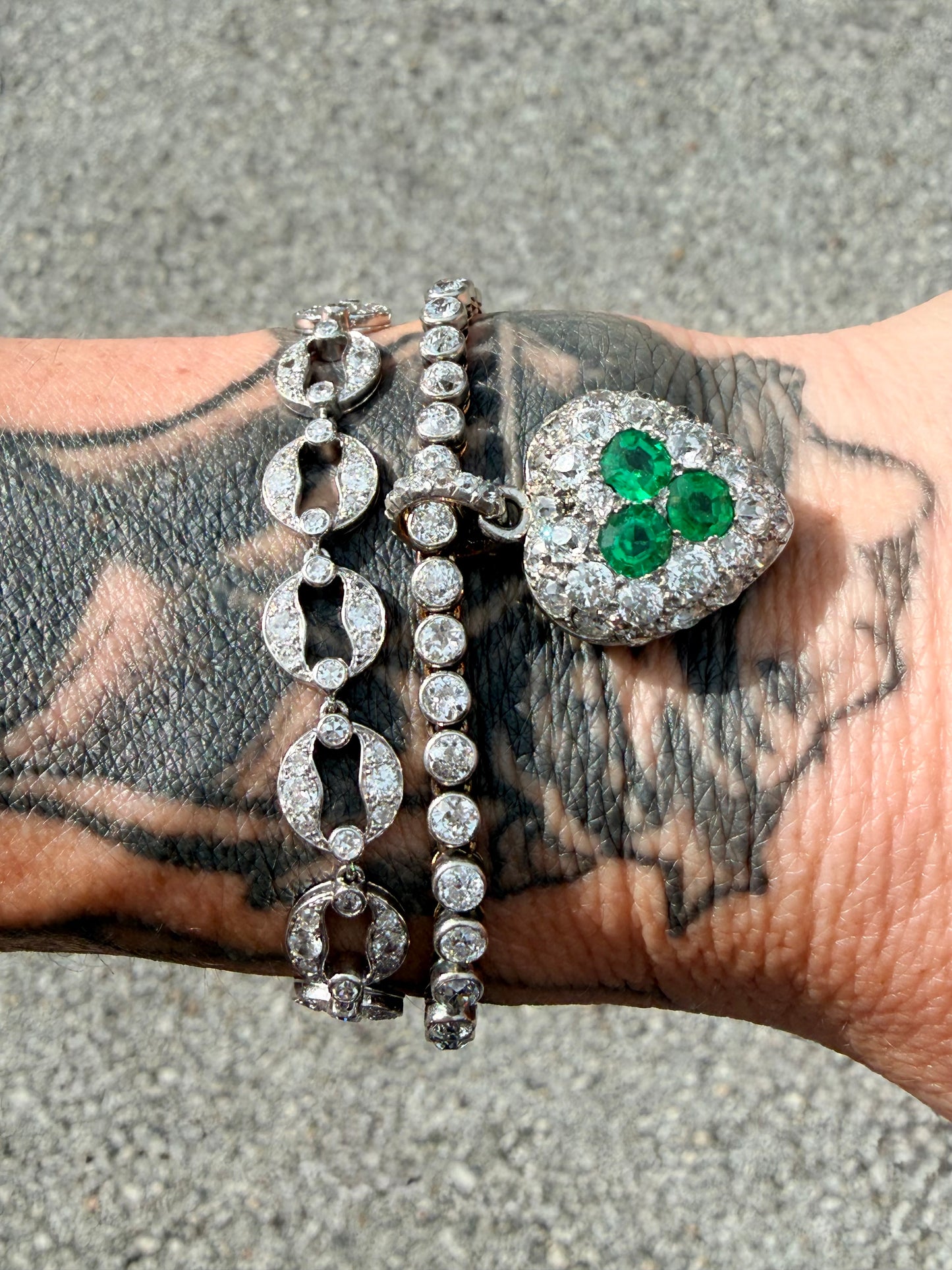 Antique Diamond and Gemstone Heart Pendant & Bracelet