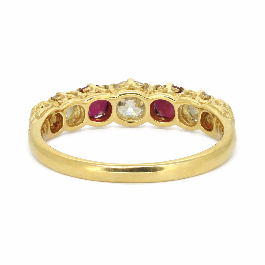 Edwardian Ruby and Diamond Seven Stone Ring