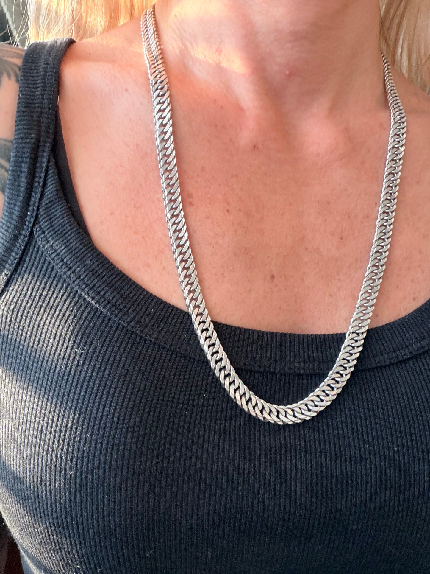 Vintage Platinum Flat Curb Link Chain