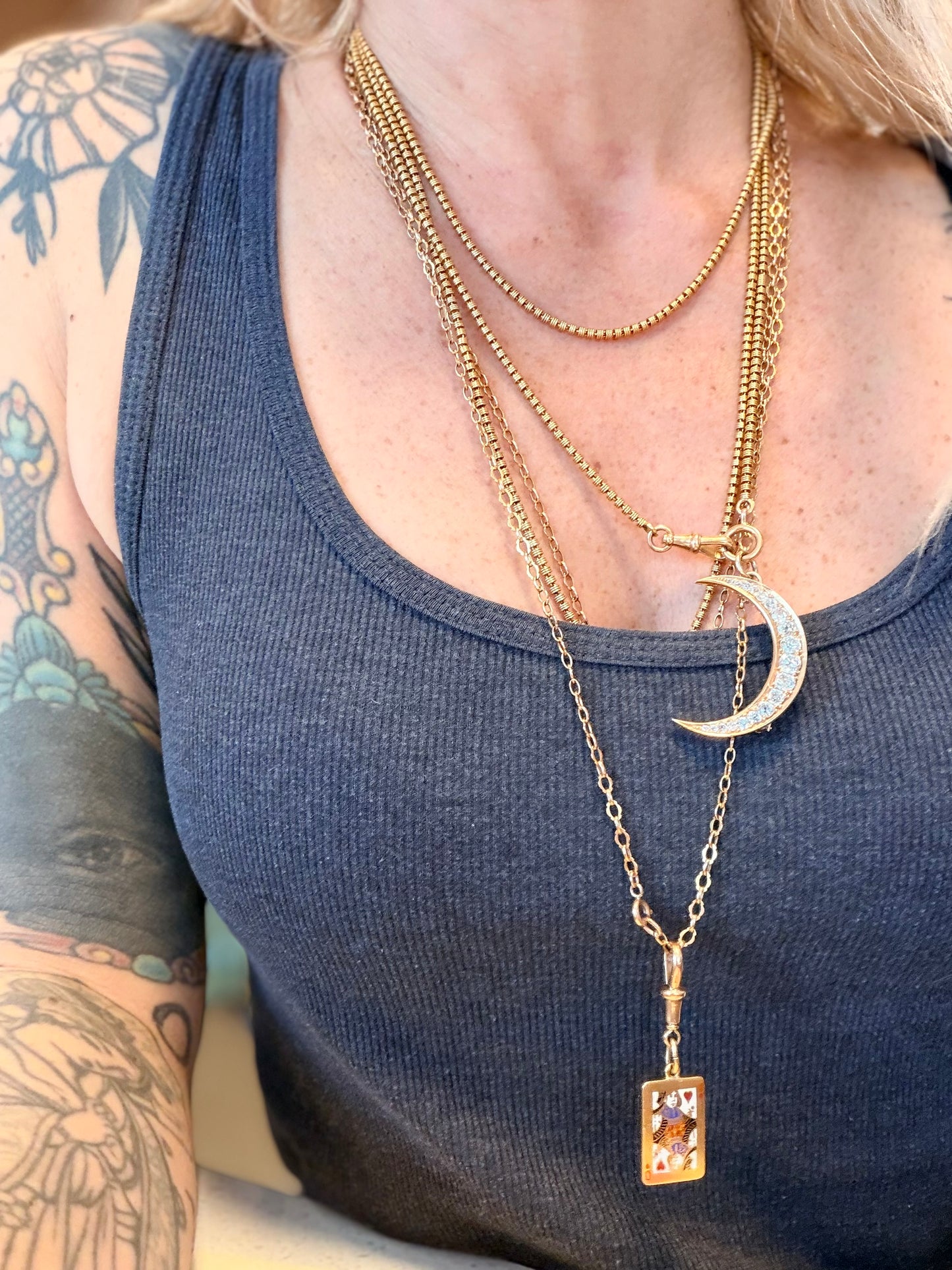 Antique Diamond Crescent Moon Pendant Broochg