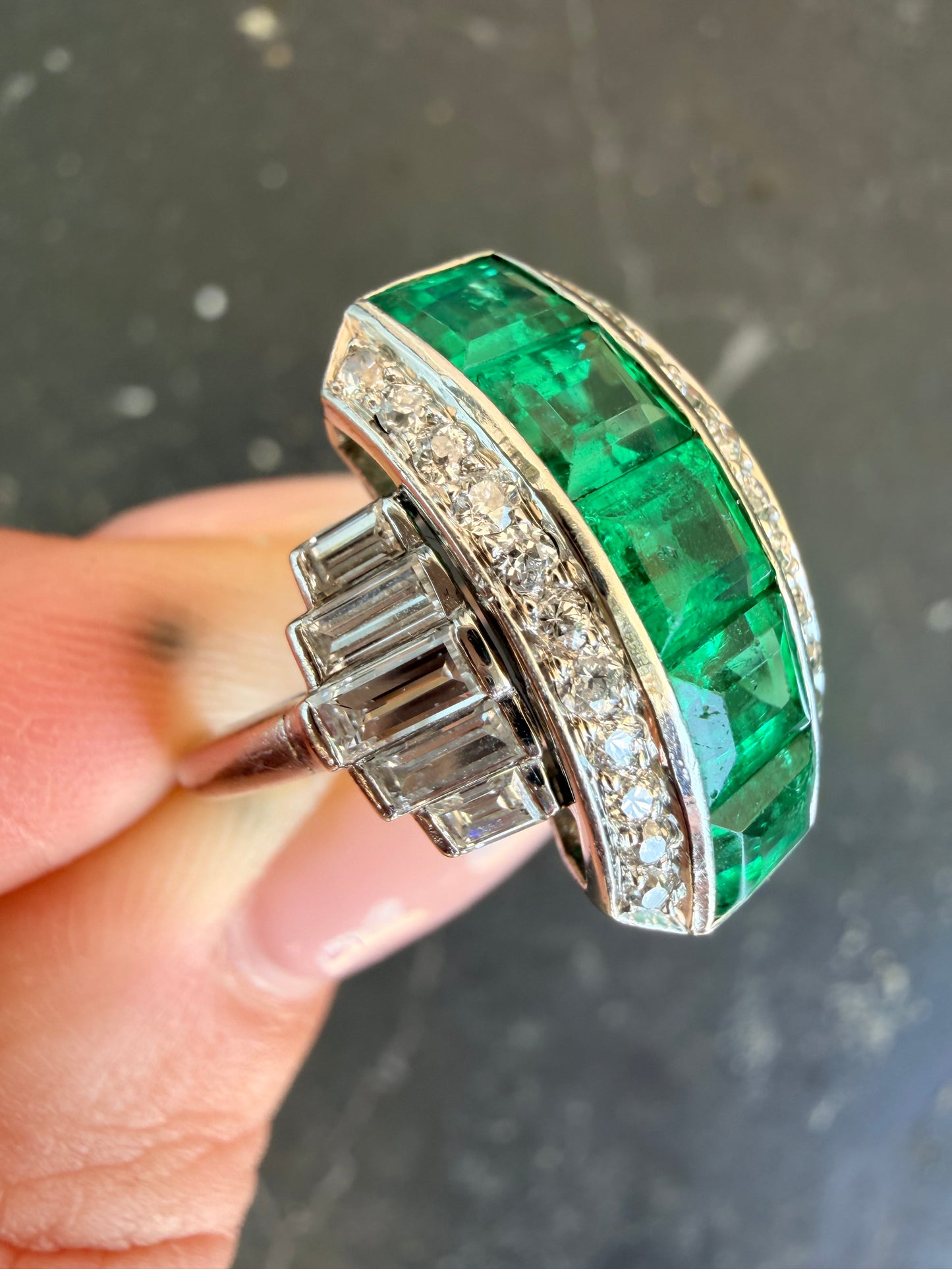 Art Deco Emerald and Diamond Platinum Dress Ring, circa 1920s