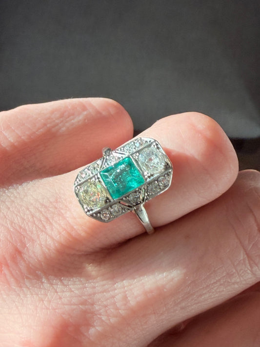 Art Deco Emerald and Diamond Ring