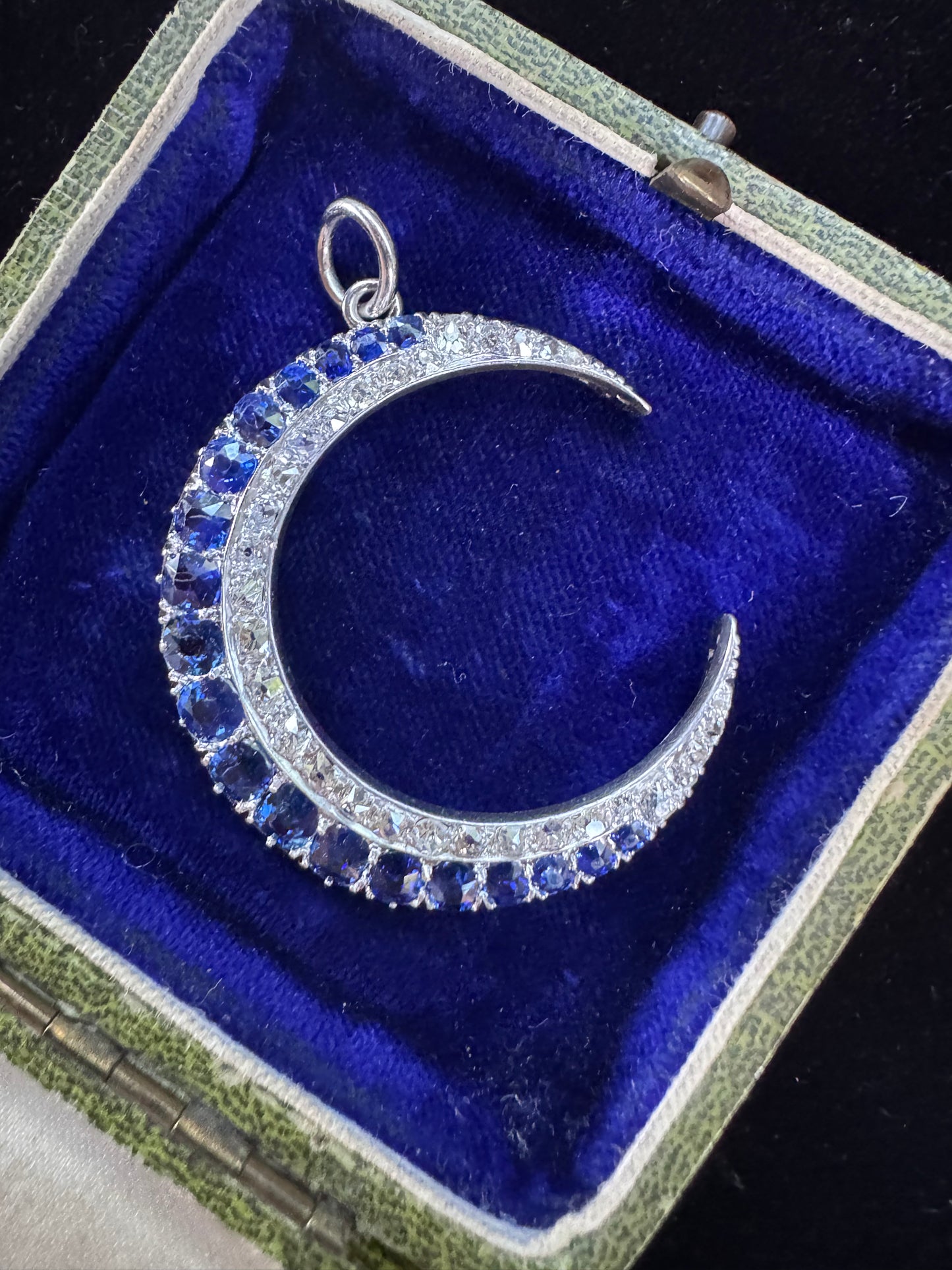 Edwardian Sapphire and Diamond Crescent Moon Pendant