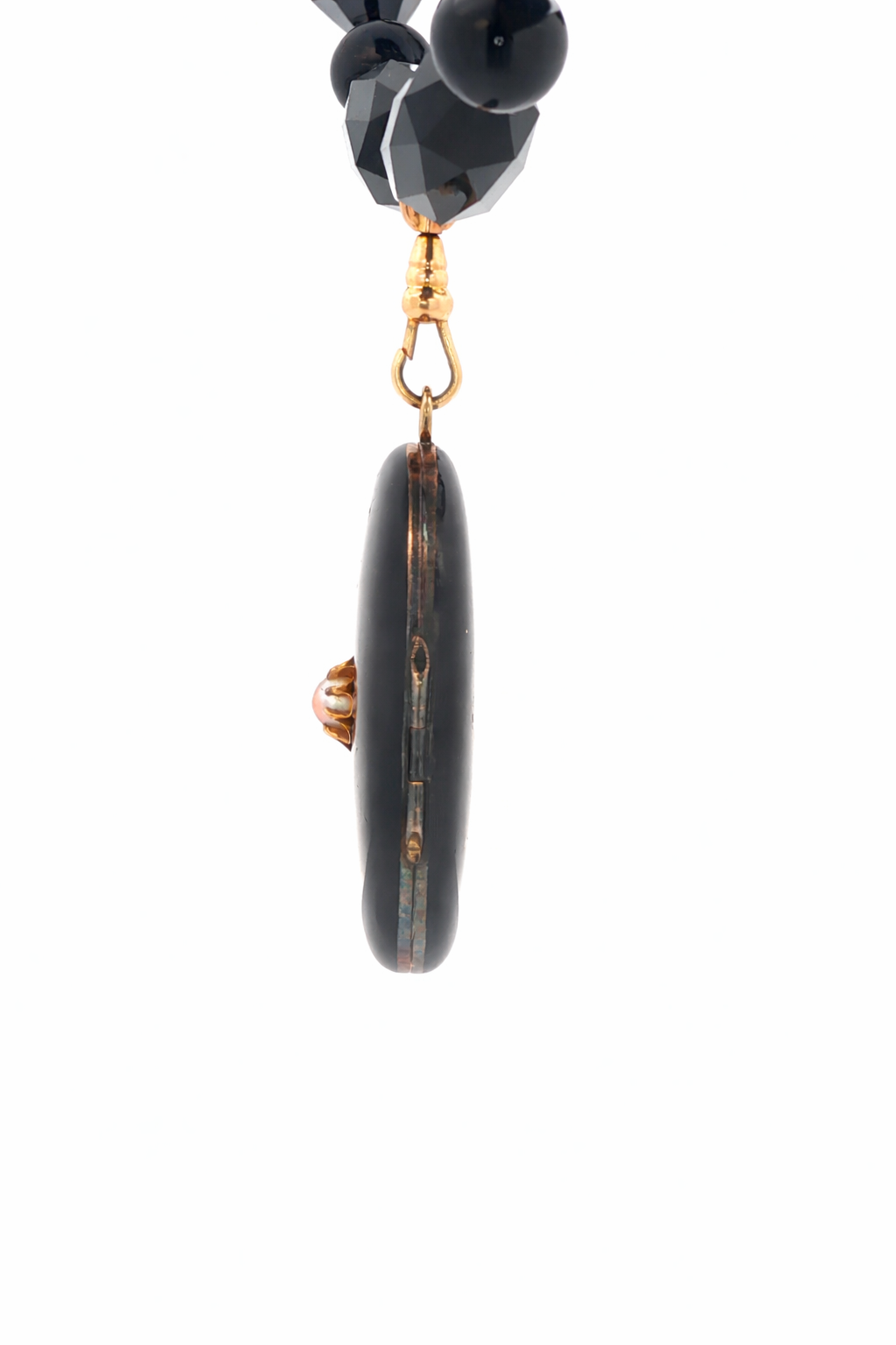 Antique Onyx and Pearl Chunky Chain Locket