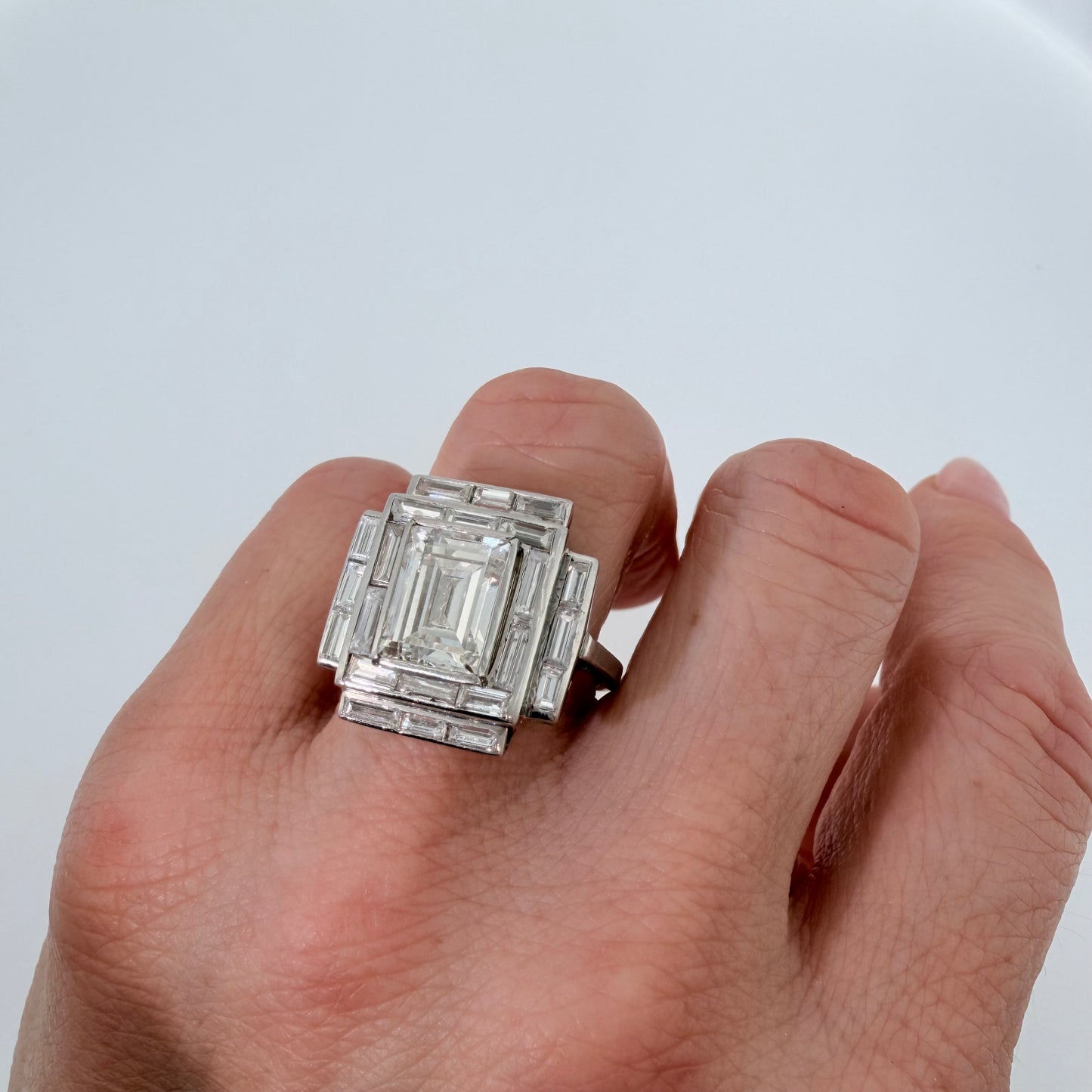 Late Art Deco Emerald Cut Diamond Cocktail Ring