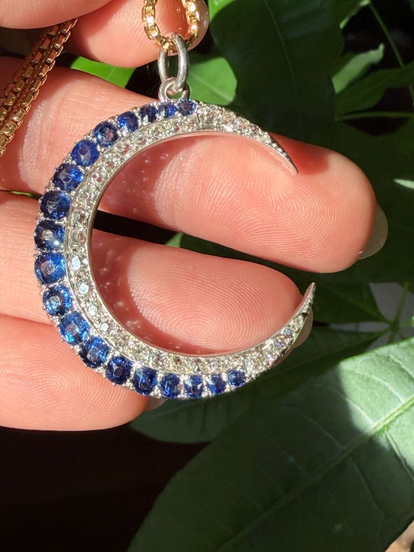 Edwardian Sapphire and Diamond Crescent Moon Pendant