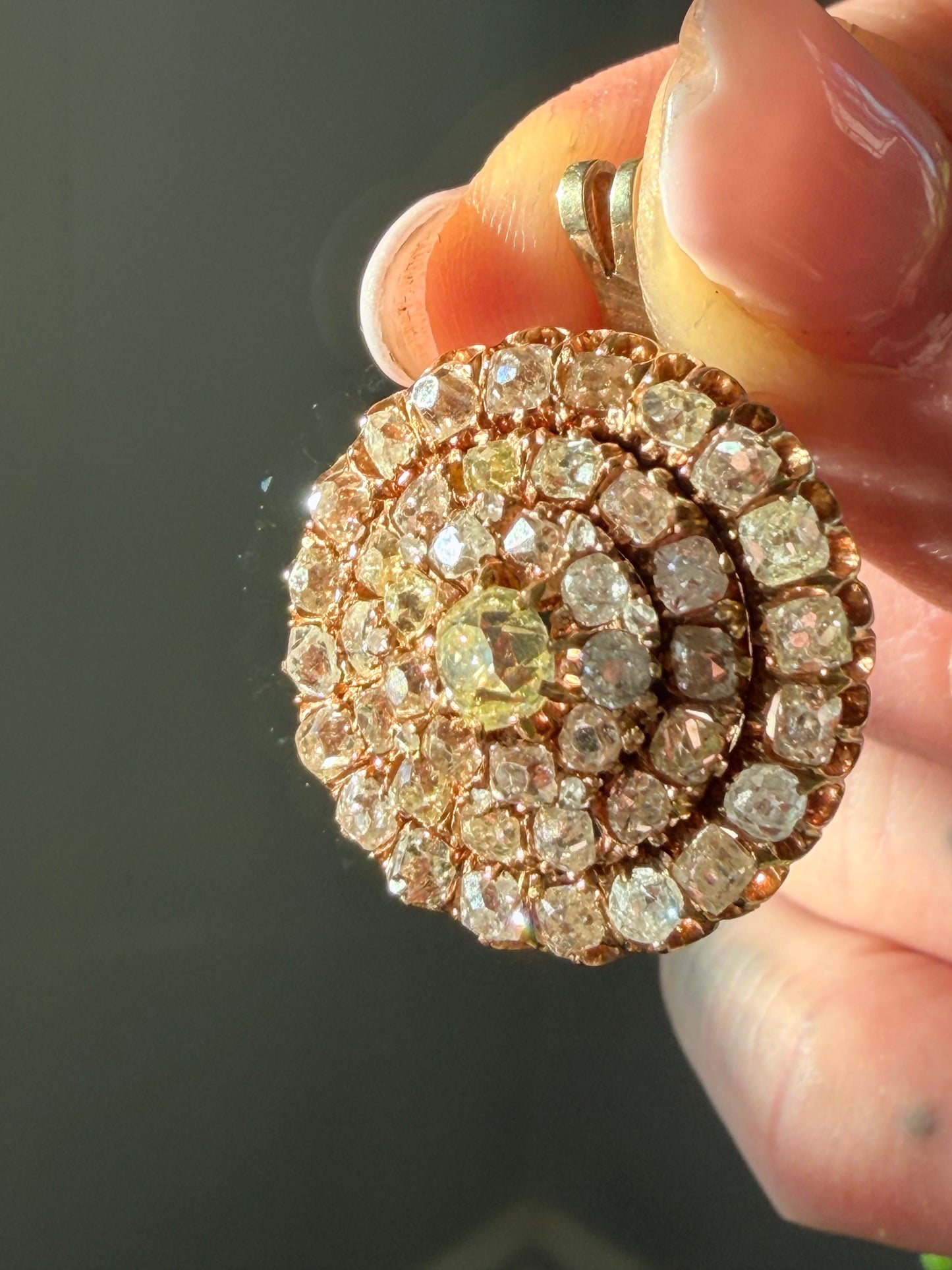 Antique Russian Old Mine Cut Diamond Cluster Pendant