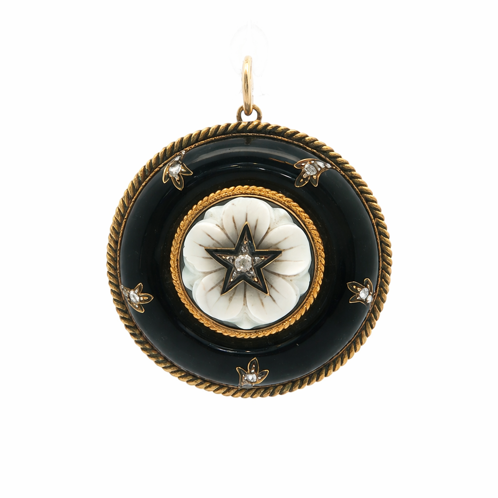 Victorian Onyx and Diamond Floral Star Locket