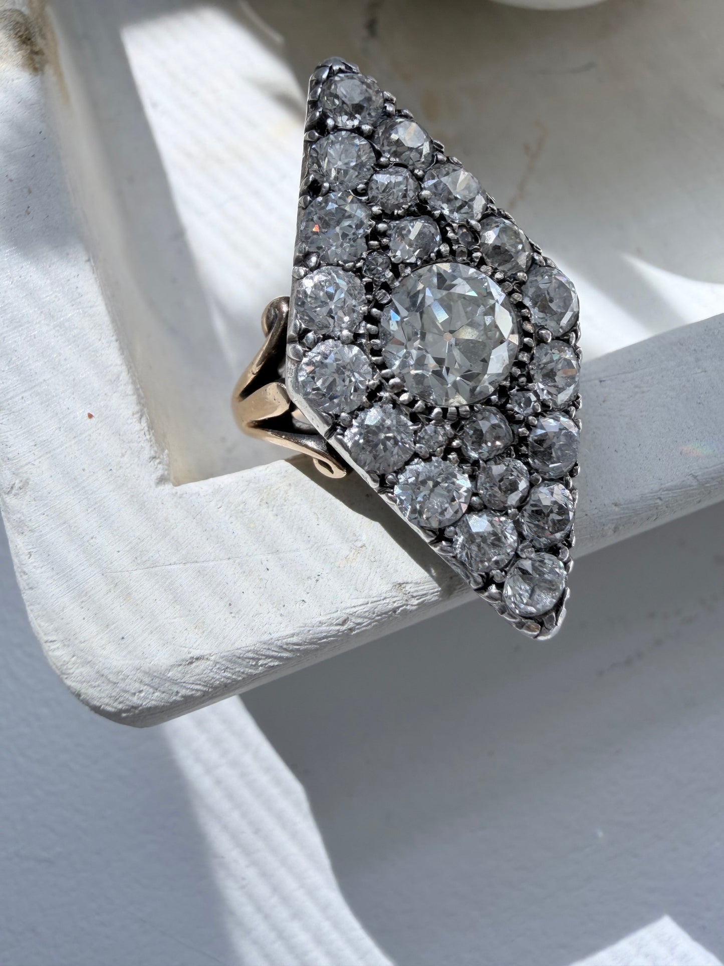 Antique Old Cut Diamond Navette Ring