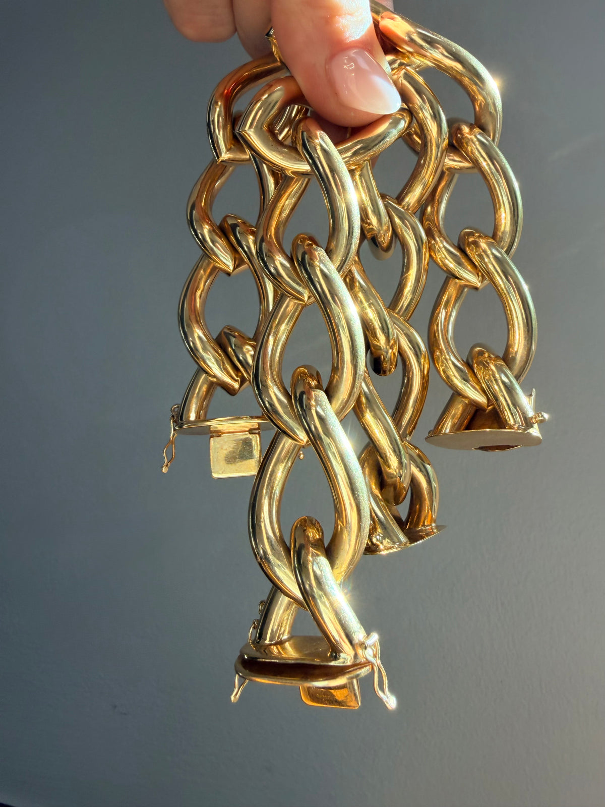 Vintage Italian 18k Yellow Gold Marquise Curb Bracelet and Necklace Set