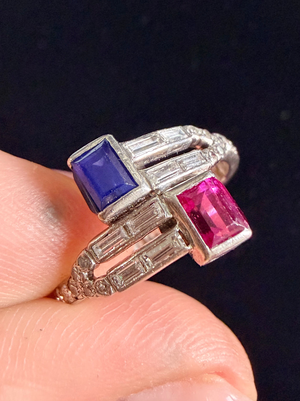 Art Deco Ruby, Sapphire & Diamond Toi et Moi Ring, c.1920s