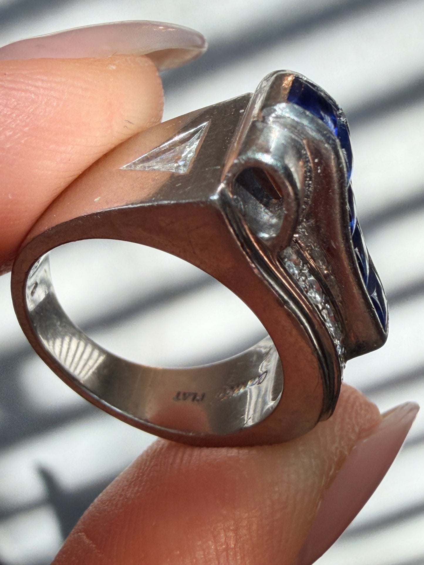 Retro Cartier Sapphire and Diamond Tank Ring