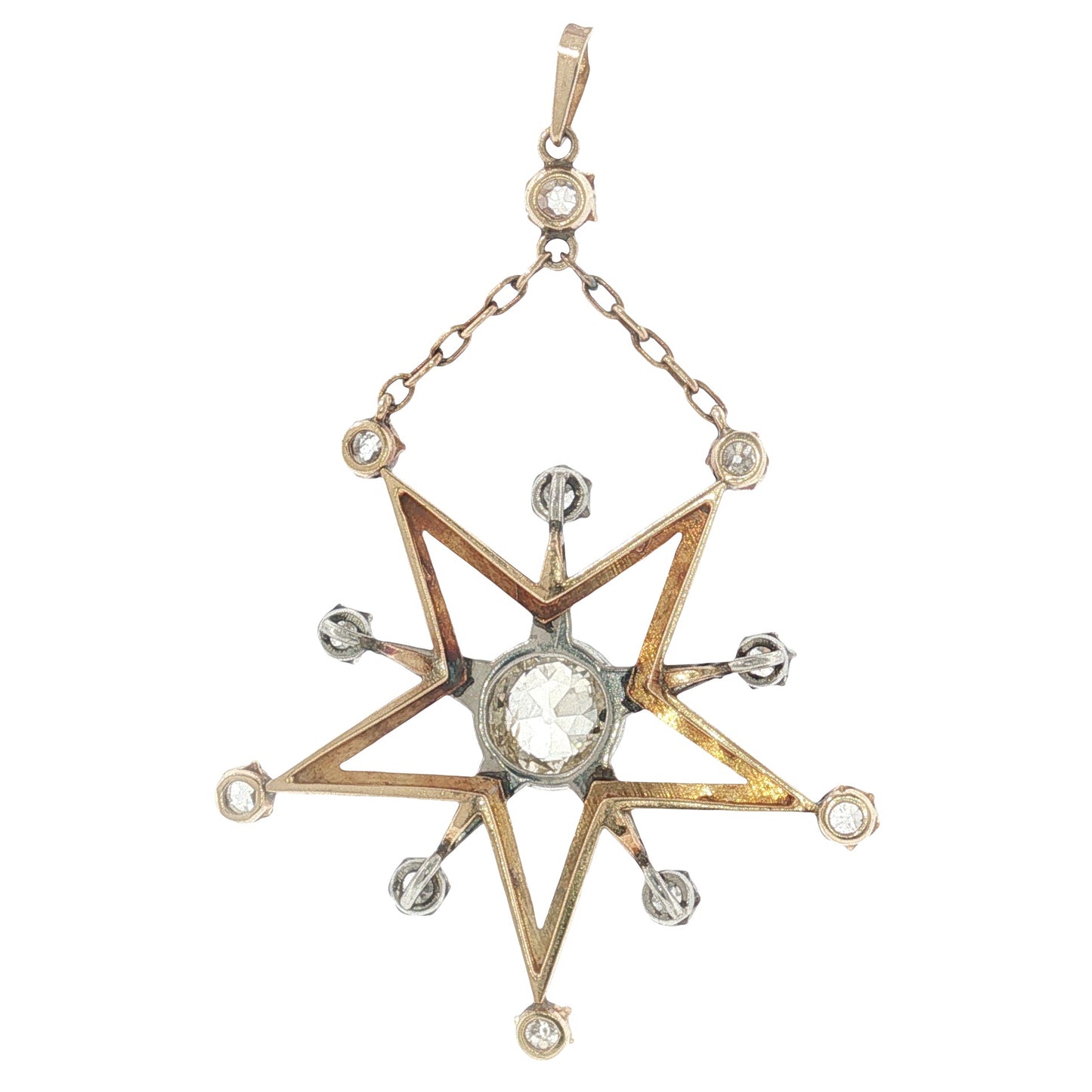 Antique Two-Tone Diamond Star Dangle Pendant