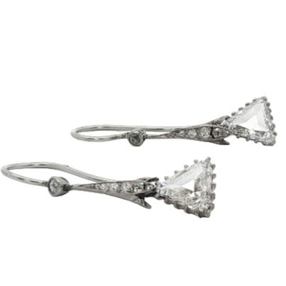 Art Deco Trillion Cut Diamond Drop Earrings