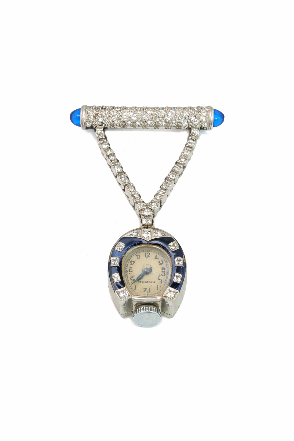 Art Deco Akron Diamond and Enamel Horseshoe Watch and Brooch