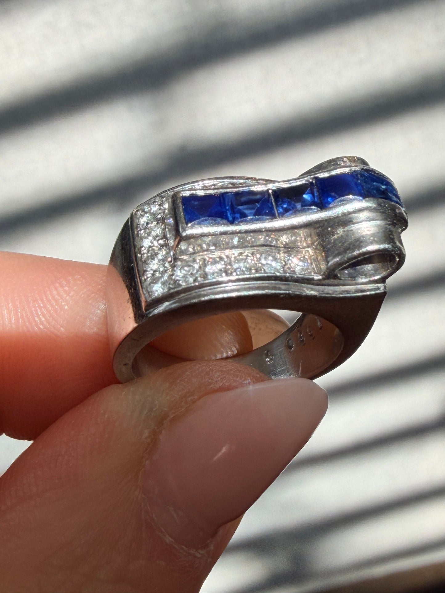 Retro Cartier Sapphire and Diamond Tank Ring