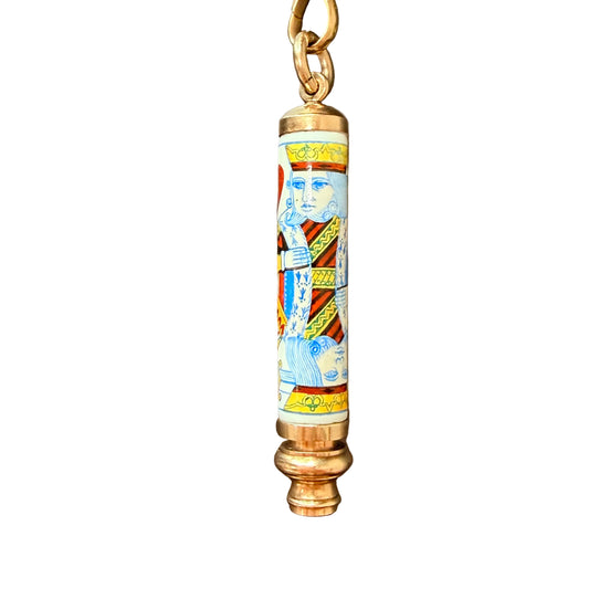 Mid-Century Gold & Enamel King of Hearts Pencil Pendant