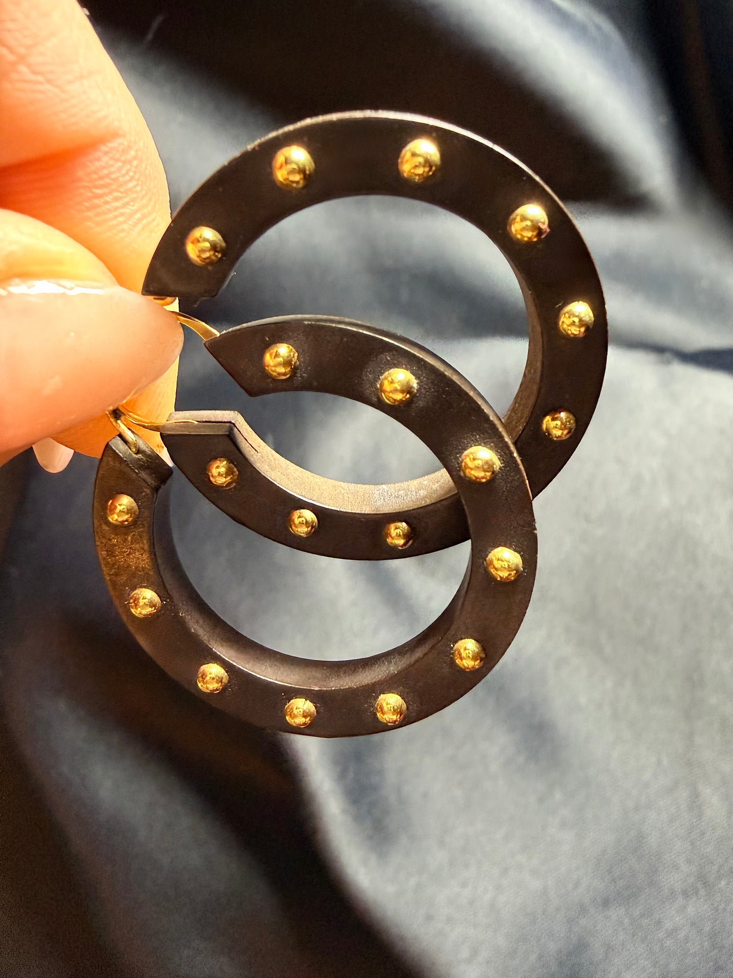 Vintage Wood and 14k gold Hoops