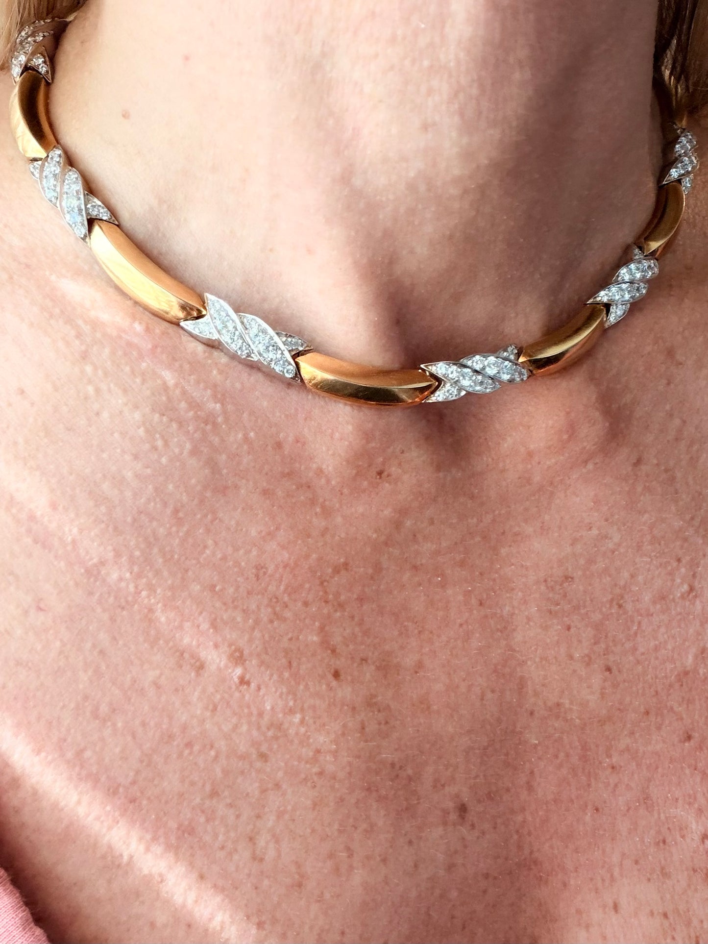 Vintage Diamond and 18k Collar Link Necklace